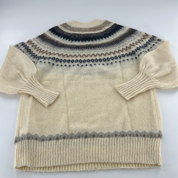 J Crew sweater Women's Fair Isle yoke puff-sleeve neutral classic traditional‎ - Picture 10 of 10